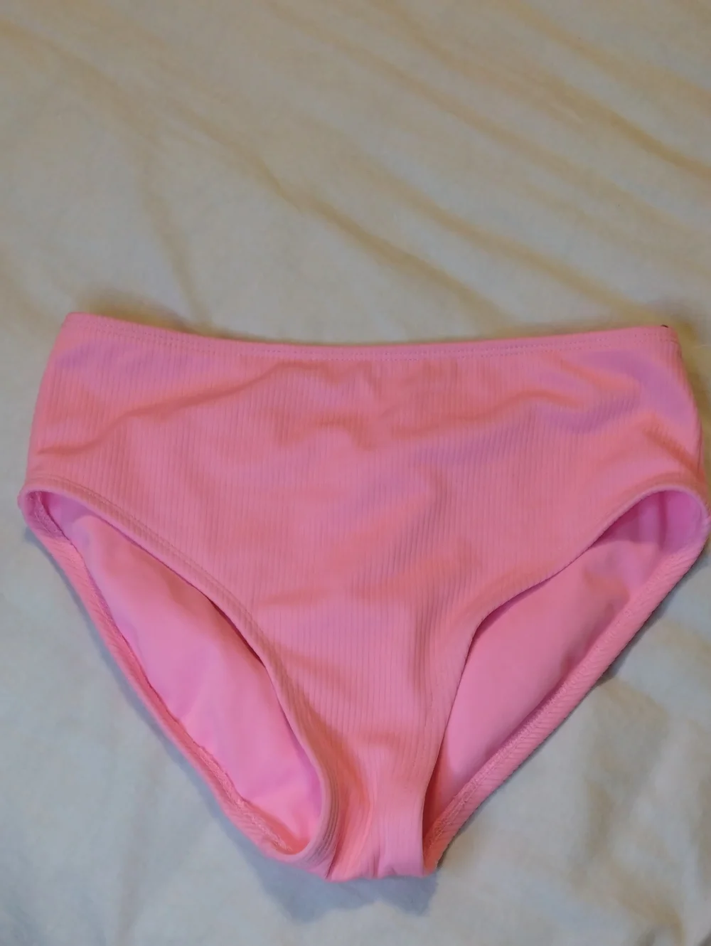 Kids Pink Ribbed High-Waist Bikini Bottom